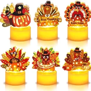 Thanksgiving Table Decorations 6 Pack Turkey Flameless LED Candles Battery Operated Turkey Tea Lights for Mantle Fireplace, Indoor Thanksgiving Decorations Centerpieces for Home Party Office