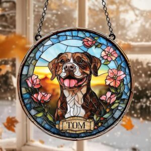 Custom Dog Portrait Stained Glass Light Catcher, Pet Memorial Stained Glass Photo Light Catcher, Staineds Glass Dog Memorial, Loss of Dogs Sympathy Gift Personalized, Pet Loss Gift /1
