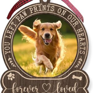 Dog Photo Frame Memorial Christmas Ornaments 2025 - Forever in Our Hearts, Remembrance, in Memory Gifts for Loss of Dog - Pet Loss, Pet Sympathy Personalized Picture Ornaments for Christmas Tree
