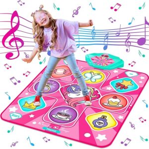 Unicorn Dance Mat, Dance Mixer Rhythm Step Play Mat, Pink Dance Pad with LED Lights, Adjustable Volume, Built-in Music, 5 Game Modes, Xmas B-Day Gifts for 3-12 Years Old Girls Toys