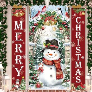 3 Pcs Christmas Door Cover Decoration Merry Christmas Door Banner Snowman Polyester Fabric Porch Banners Backdrop for Xmas Winter Outdoor Party Decor